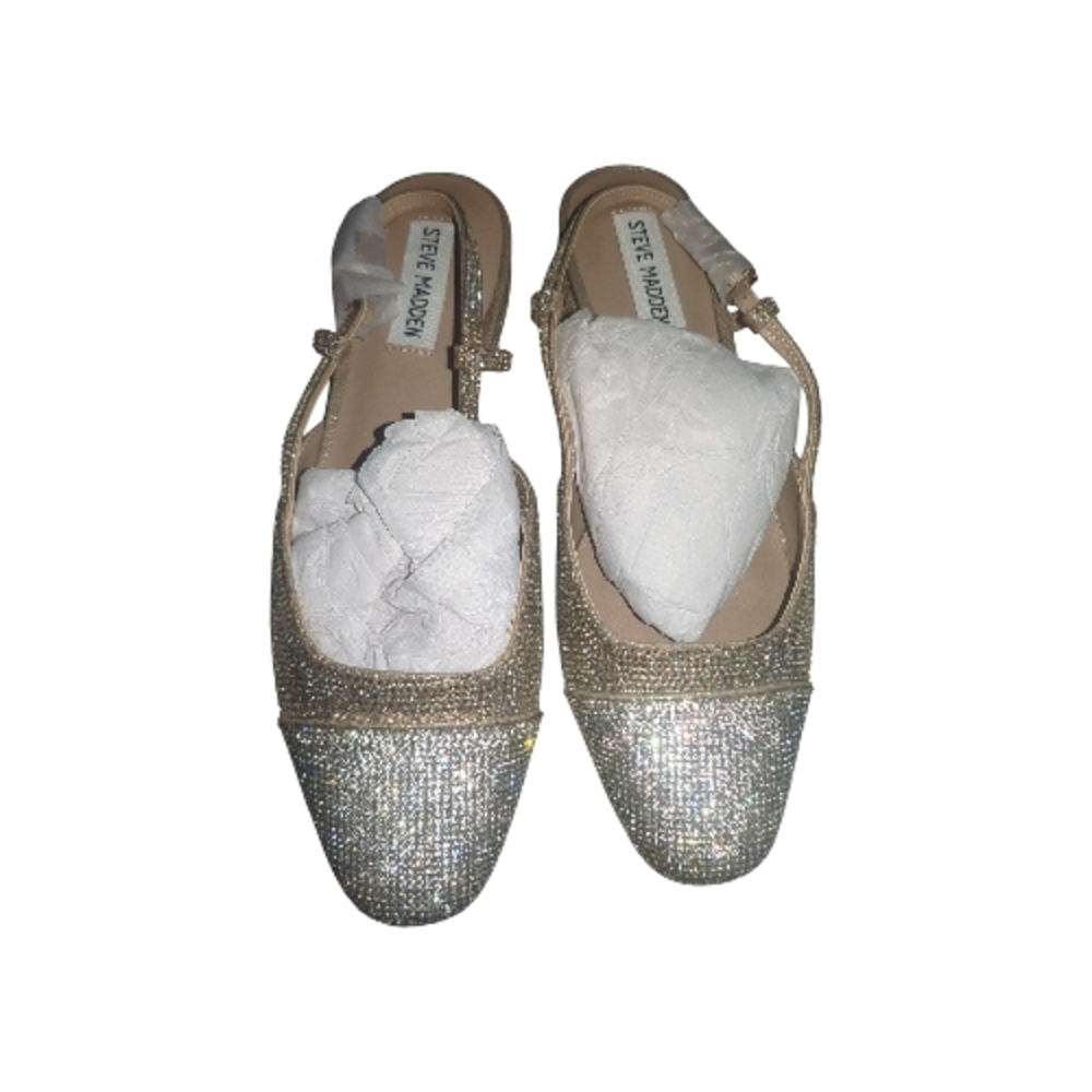 Steve Madden 7.5 Gold Silver Rhinestone Slingback Flats Two Tone Formal Designer